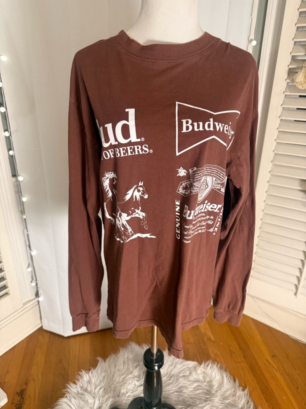 Budweiser PacSun Brown Graphic Long Sleeve Tee Beer Logo Horses Small